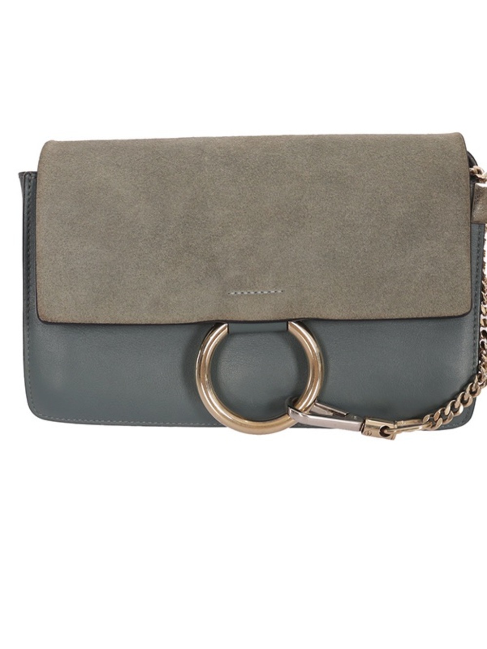 ♥️ChloeGray Suede and Leather Flap Shoulder Bag with Gold Ring Detail♥️